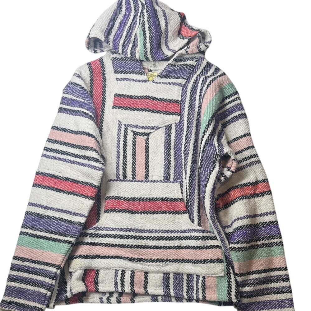 Striped Baja Hoodie in White with Purple,‎ Pink & Mint